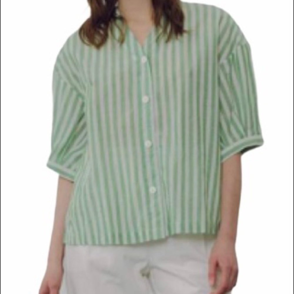 NWT THE GOOD JANE Baby Leaf Sky Mint Stripe Top L